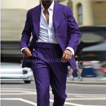 2023 Tailor Made Erkek Takım Elbise Slim Fit Rahat Tepe Yaka İki Düğme 2 Adet En İyi Erkek Damat Giyim Takım Elbise Blazer + Pantolon Kostüm Homme