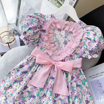 2023 Toddler Kız Elbise Elbise Moda Backless Prenses Elbise Yaz Çocuk Giyim Butik Giyim Ücretsiz Kargo