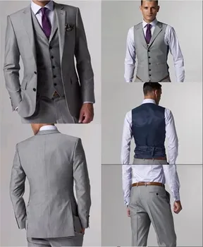 2023 Yakışıklı erkek Resmi Gri Takım Elbise Düğün Parti Damat Elbise 3 adet Özel Groomsmen Tuexdos terno (Ceket + Yelek + Pantolon)