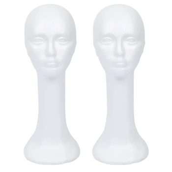 2X Uzun Boyunlu Kadın Köpük Kafa Modeli Gözlük Saç Peruk Manken Şapka Standı Strafor