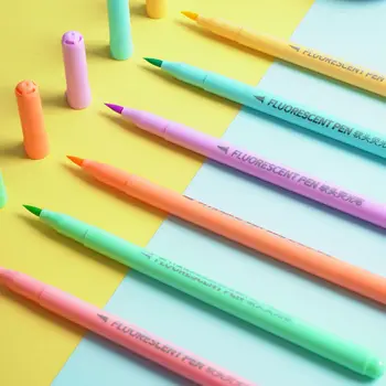6 Renk Fırça Kalemler Kaligrafi Marker Pastel Vurgulayıcı Su Renk Kalem Yazı Eskiz Scrapbooking Sanat Malzemeleri