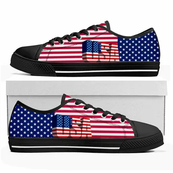 ABD Bayrağı Amerika Kırmızı Mavi Beyaz Sanat Düşük en kaliteli ayakkabılar Mens Womens Genç Kanvas Sneaker Rahat Çift Ayakkabı Özel Ayakkabı