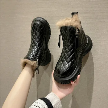 Ayakkabı bayan Botları Sonbahar Çizmeler-Kadın Yuvarlak Ayak Kış Ayakkabı Avustralya Lüks Tasarımcı Peluş Fermuar Düz Topuk 2022 Bayanlar Ru