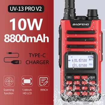 Baofeng UV - 13 PRO V2 Walkie Talkie Yüksek Güç 999 CH Çift Bant UHF VHF Su Geçirmez Radyo Verici Eklemek USB şarj aleti Yükseltme UV5R