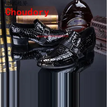 Choudory Erkek ayakkabı hakiki deri siyah patent çivili loafer'lar üzerinde kayma timsah derisi deri ayakkabı düğün elbisesi oxford