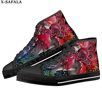 Doğa Mantar Hippi Erkekler vulkanize Ayakkabı Yüksek Top kanvas ayakkabılar Klasik Marka Tasarım Erkekler Flats Ayakkabı Lace Up Ayakkabı-2