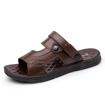Erkek Ayakkabı Sandalet Erkek Deri 2023 Yeni Rahat Moda erkek ayakkabısı Slip-On Yumuşak kaymaz Plaj Yaz Sandalet Flats Terlik