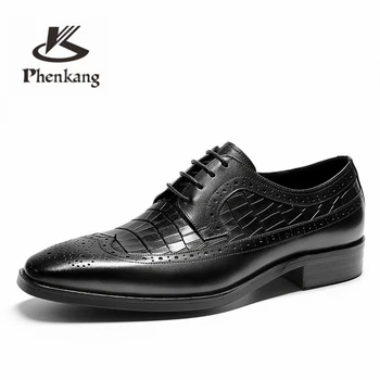 Erkek resmi ayakkabı Hakiki deri oxford ayakkabı erkekler için soyunma düğün erkek brogues ofis ayakkabı lace up erkek erkek ayakkabısı 2020