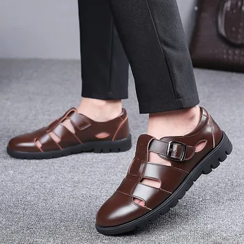 Güzel Sandalet Erkekler Yaz Ayakkabı Siyah rahat ayakkabılar Deri Erkek Sandalet Yüksek Kaliteli Yaz Erkek Ayakkabı A1389