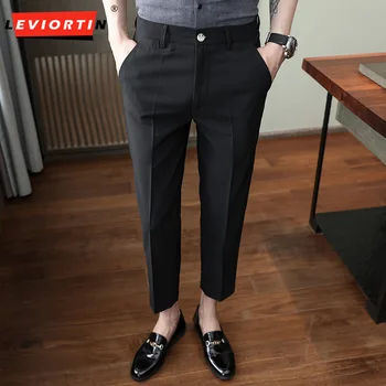 İlkbahar Yaz İş resmi giysi Ayak Bileği Uzunluğu Takım Elbise Pantolon Erkekler İçin Giyim 2023 Slim Fit Rahat Düz Ofis Pantolon 36-28