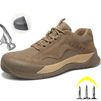 İş ayakkabısı Botları Erkekler Delinmez Güvenlik Ayakkabıları Erkekler Çelik Burunlu İş Sneakers Nefes Örgü Yıkılmaz Ayakkabı Güvenlik Botları