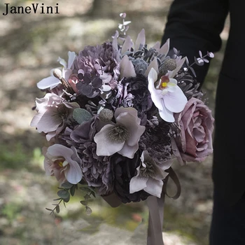 JaneVini Gotik Koyu Mor Mezuniyet Buketleri Yapay Güller Gelin Buketi Çiçek Düğün Gelin Aksesuarları Yeni Tasarım