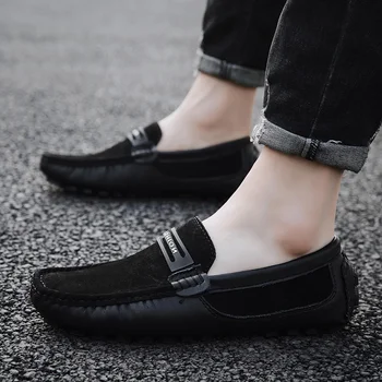 Klasik erkek Rahat Deri Flats Retro ayakkabı Moda Erkek Açık Yuvarlak Ayak Loafer'lar erkek Retro Sosyal Ofis erkek resmi ayakkabı