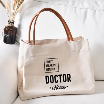 Komik Doktor Kişiselleştirilmiş bez alışveriş çantası Baskılı Çanta Hediye Doktor İş Çantası Kitap Çantası Kadın Bayan Plaj Çantası Dropshipping
