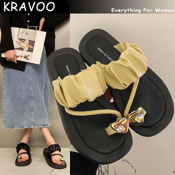 KRAVOO INS Kadın Ayakkabı Rahat Sandalet Flip Flop Kadın Terlik Kalın Artış Sandalet Kadın Plaj Tatil 2023 Ayakkabı Yaz
