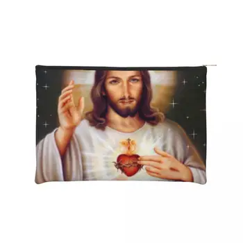 Kutsal Kalp İsa makyaj çantası Dini Hıristiyan İlahi Merhamet Kozmetik Makyaj Organizatör Güzellik Depolama Dopp Kiti Durumda