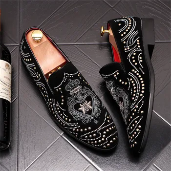 Nakış Flats gündelik erkek ayakkabısı Slip-on Tembel Tasarımcı elbise ayakkabı Loafer'lar Sapato Sosyal Masculino