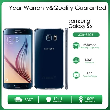 Orijinal Samsung Galaxy S6 G920F G920A G920T G920V 3 GB RAM 32 GB ROM 16MP 5.1 İnç Ekran 2550 mAh Pil Unlocked Cep Telefonu