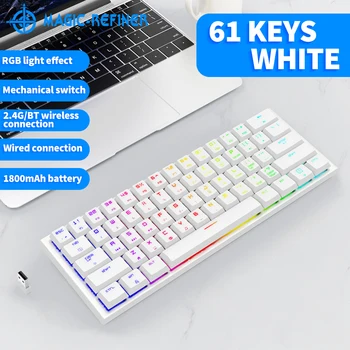Sihirli Arıtıcı MK28 Üç modlu Mekanik Klavye 61 Tuşları RGB Klavye Desteği BT5. 0/2. 4 G / USB Kablolu Bağlantı Kırmızı Anahtarları