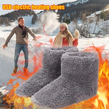 Süper yumuşak kış sıcak kar botları USB şarj yıkanabilir rahat peluş elektrikli ısıtmalı ayakkabı ayak ısıtıcı hediye kadınlar erkekler için