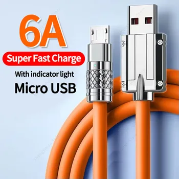 USB mikro cep telefonu kablosu 6A hızlı şarj veri kablosu tel için ışık ile Huawei Samsung Xiaomi Redmi silikon hızlı şarj Cihazı