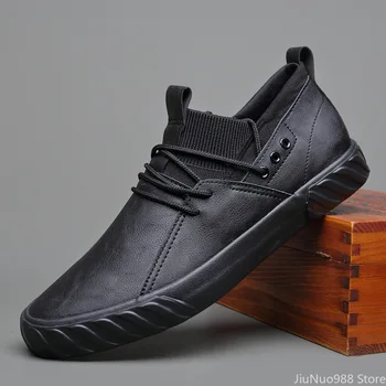 Yeni Tasarımcı Erkek Deri rahat ayakkabılar Bahar Sonbahar Moda Serin Dantel-up Eğlence düz ayakkabı Serin Loafer'lar 5 Renkler