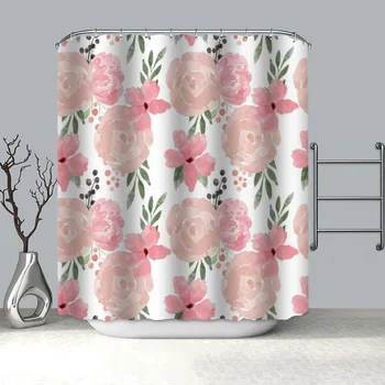 Yeni Ürün Gül Çiçek Dikişsiz Desen Duş Perdesi Polyester Kumaş Ekranlar banyo perdesi 3D Su Geçirmez banyo perdesi