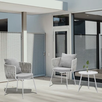 Yüksek Kaliteli Sehpa Seti Kapalı Veranda Balkon Açık Beyaz Gri kahve sandalyesi Bistro Seti Açık Bahçe Veranda Mobilya