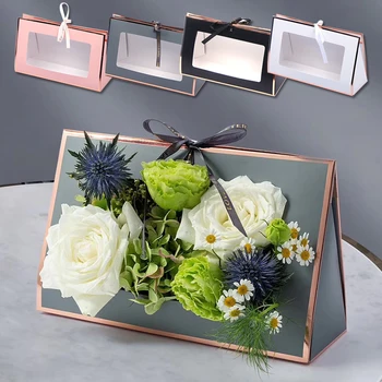 Yüksek Kaliteli Taşınabilir Çiçek Kutusu Büyük Çiçekçi ambalaj kutusu Katlanabilir Çiçek Düzenleme Vazo Düğün Dekor Kağıt hediye keseleri