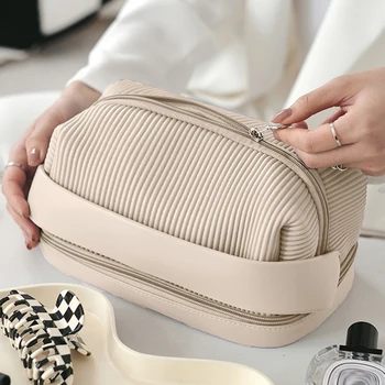 Çift Katmanlı makyaj çantası Çok fonksiyonlu güzellik çantası Büyük Kapasiteli Kozmetik Çantası Moda Makyaj Aracı Torbalar Hafta Sonu Tatili için