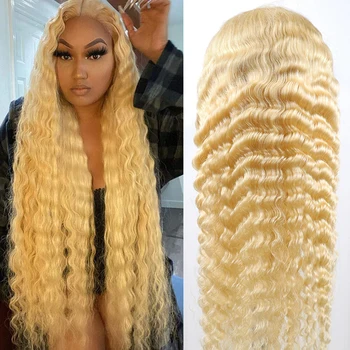 Şeffaf Brezilyalı Derin Dalga 613 Sarışın sırma insan saçı Peruk Sarışın ön peruk Remy Vurgulamak Peruk T Kısmı Dantel Peruk Kadınlar İçin