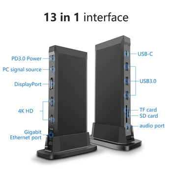 13 in 1 USB Tip C HUB USB C PD 100W/RJ45/USB3.0/3. 5 mm / TF SD Yuvası / 4K DisplayPort DP HDMI uyumlu Adaptör Yerleştirme İstasyonu