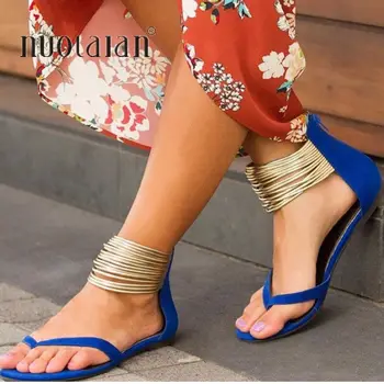 2019 Kadın Yaz Sandalet Ayak Bileği Kayışı Gladyatör Bayanlar Düz Sandalet Flip Flop Açık rahat ayakkabılar Kadın Zapatos Mujer