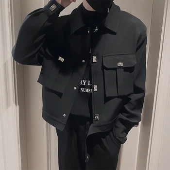 2023 Bahar Moda erkek ceket Gevşek Sosyal Streetwear Rüzgarlık Ceket Metal Düğme Büyük Cep günlük ceketler Erkek Giyim