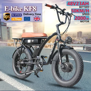 2023 Yeni AB Envanter 1000W * 2 Çift Motorlu 23AH Pil Vintage Elektrikli Bisiklet KETELES KF8 20x4. 0 inç Ağır Lastik Gücü