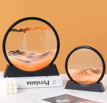 3D Quicksand Dekor Resim Yuvarlak Cam Hareketli Kum Sanatı Hareketli Ekran Akan Kum Çerçeve Ev Dekor İçin Kum Saati Boyama