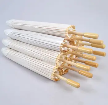 50 adet / grup Yeni Beyaz Renk Uzun saplı Açık Düğün Kağıt Şemsiye Çin Zanaat Şemsiye Çapı 23.6 inç SN3740