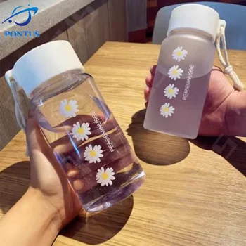 500ml Papatya Su Şişesi Bardak Kızlar için Kawaii Çiçek Desenleri Buzlu Cam Su Bardağı Taşınabilir Halat içme şişesi Drinkware