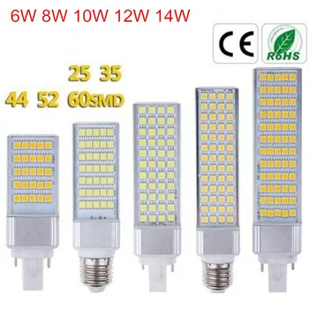 6 W 8 W 10 W 12 W 14 W G24 LED ampul E27 aydınlatma ampul Bombillas ışık AC85-265V G24 LED yatay fiş ışık spot