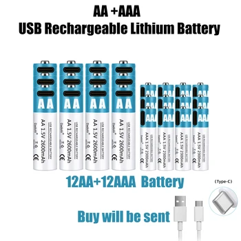 AA + AAA Pil 1.5 V li-ion pil 2600mAh şarj edilebilir lityum iyon batarya AA 1.5 V USB hızlı şarj lityum iyon batarya