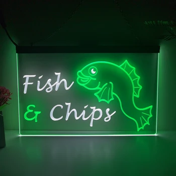 Balık ve cips 2 Renkli Ekran LED Neon Burcu Ev Dekor Yeni Yıl Duvar Düğün Yatak odası 3D Gece Lambası