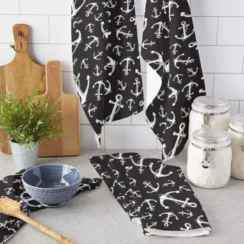 Beyaz Çapa Siyah Arka Plan Yumuşak Mikrofiber mutfak havlusu Emici Temiz Bulaşık Bezi Havlu Mutfak Temizlik Malzemeleri