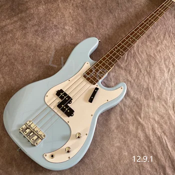 Elektrik Bas Gitar 4 Dizeleri İnce Mavi Gövde Rengi Beyaz Pickguard Kafes Çubuk Delik Alt Ayarlanabilir