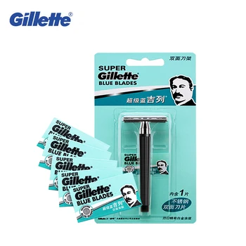 Gillette Süper Mavi Güvenlik tıraş bıçağı Bıçak Seti Erkekler İçin Sakal Traş Makineleri 1 Kolu + 6 Bıçakları