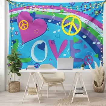 Hippi Goblen Barış ve Aşk Sembolü Goblen Vintage Hip Hop Tarzı Duvar asılı dekorlar Halılar Yurt Oturma Odası Yatak Odası