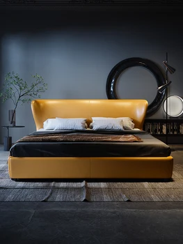 Italyan ışık lüks Minimalist hakiki Deri Yatak Modern basit İskandinav 1.8 m Çift Kişilik Yatak Ana Yatak Yumuşak Yatak