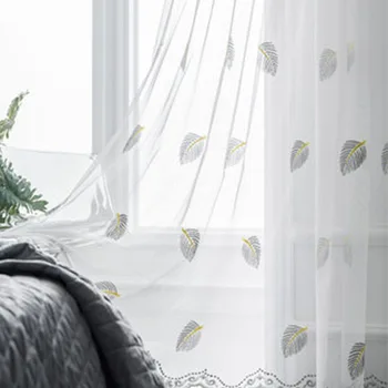 İskandinav Tül Oturma Yemek Odası Yatak Odası Balkon Yaprak Nakış Basit Yaz Hafif ve Nefes Alabilen Pencere Odası Dekor