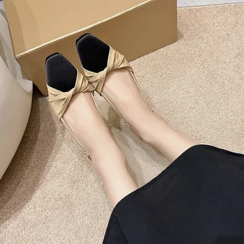 Kadın ayakkabısı 2023 Moda Arkası Açık İskarpin kadın Yüksek Topuklu Zarif Mizaç Elbise Pompaları Kadın Karışık Renkler papyon Ayakkabı Kadın