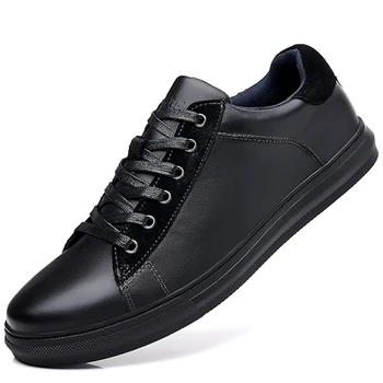 Katı Siyah Kaykay Sneakers Erkek Deri ayakkabı Vintage Kahverengi Moda Sneaker Bahar Sonbahar Rahat deri Sneakers 20105