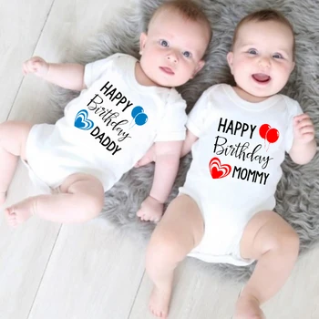 Komik Mutlu Doğum Günü Baba Anne Yenidoğan Bebek Bodysuits Pamuk Kısa Kollu Bebek Kız Erkek Oneises Bebek Tulum Kıyafetler
